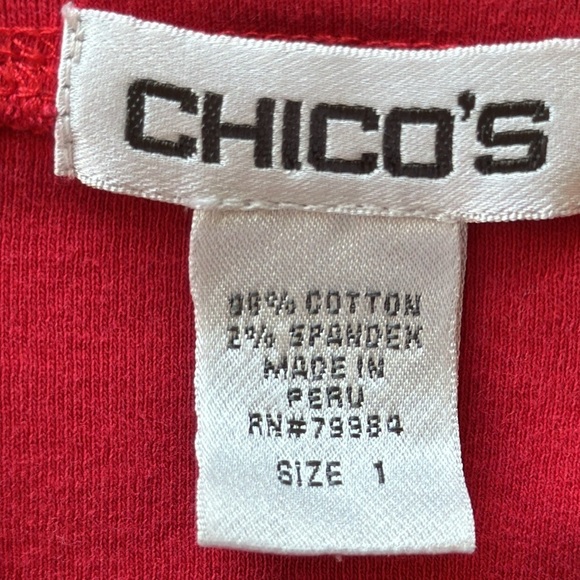 Chico’s red scoop neck tee, size 1 (M elsewhere) - Picture 5 of 6